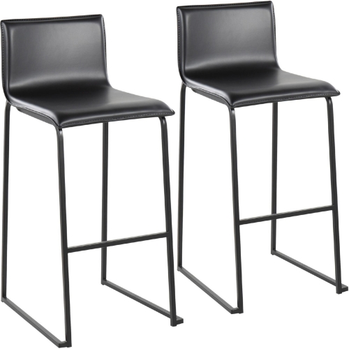 Mara 30" Bar Stool in Black Leatherette & Black Steel (Set of 2)